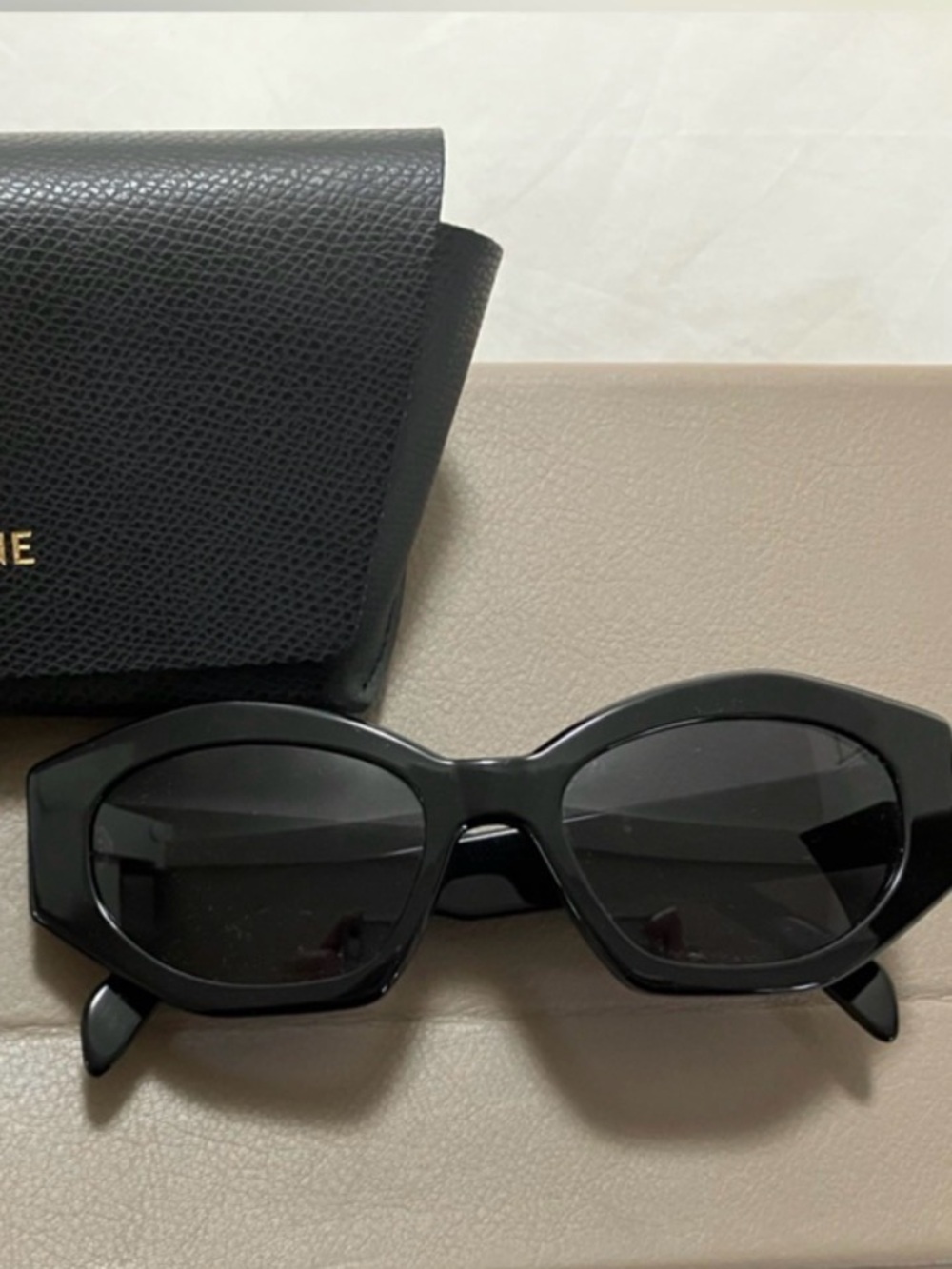 Celine Black Oversized Cat-Eye Sunglasses with Logo Case